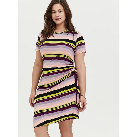 Torrid multi stripe jersey drawstring side t-shirt dress - Picture 2 of 13